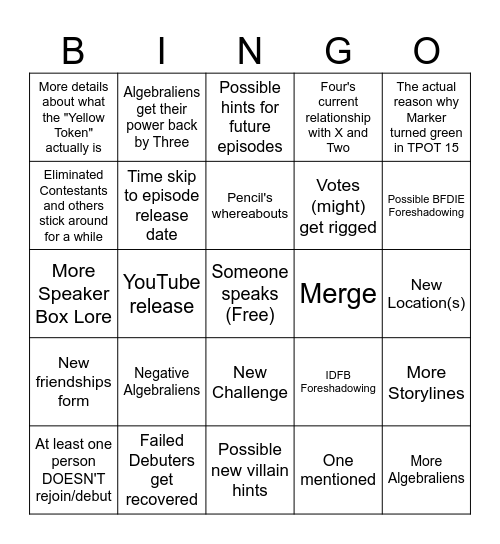 TPOT 26 Bingo Card