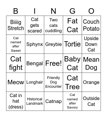 Cat Stroll Bingo Card