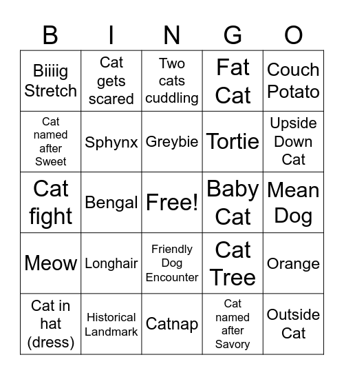 Cat Stroll Bingo Card
