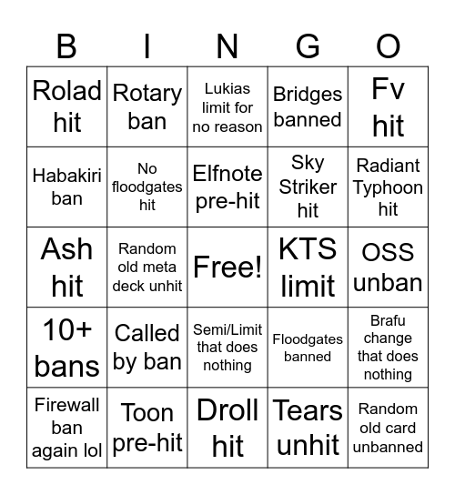 Banlist Bingo Card