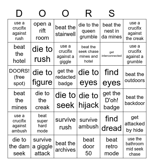 door bingo Card