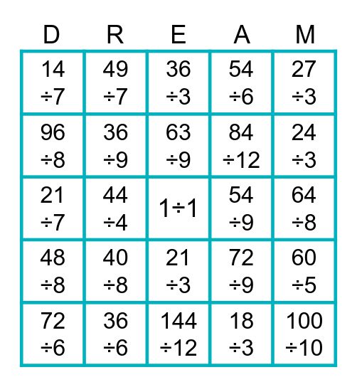 Dreamer Division Bingo Card