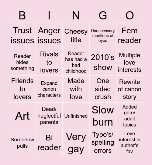 LFP/Starligt fanfic bingo Card