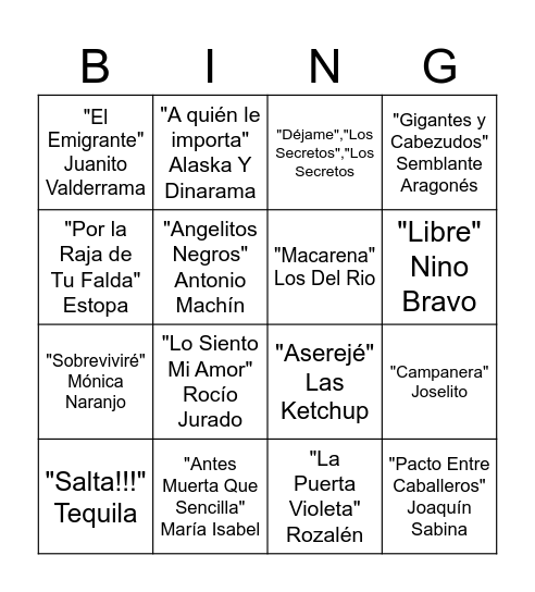 BINGO MUSICAL Bingo Card