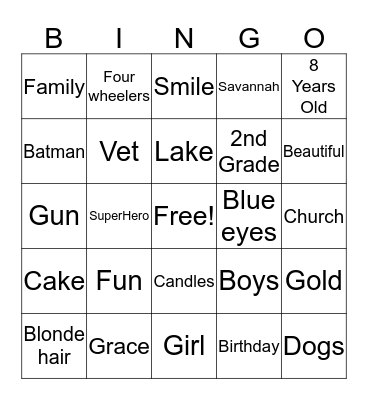 Savannah Bingo!!! Bingo Card