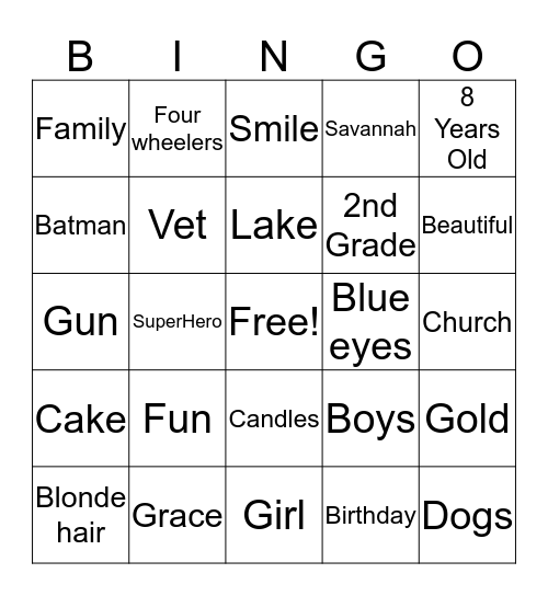 Savannah Bingo!!! Bingo Card