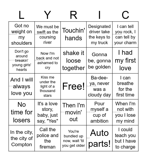 LYRIC BINGO Card