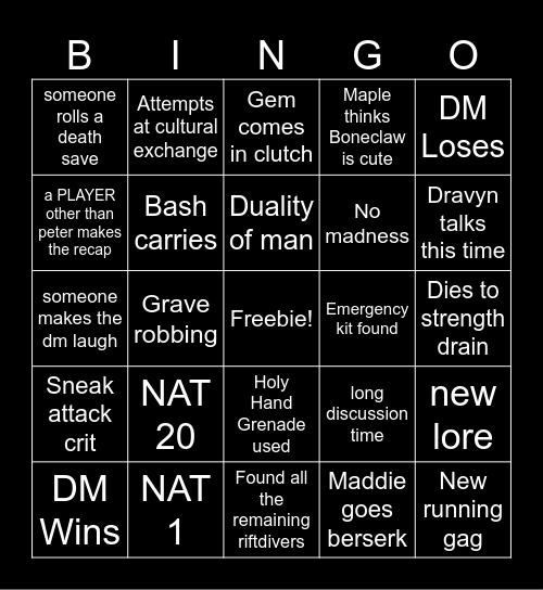 Dragonblood's Legacy 60th session Bingo Card