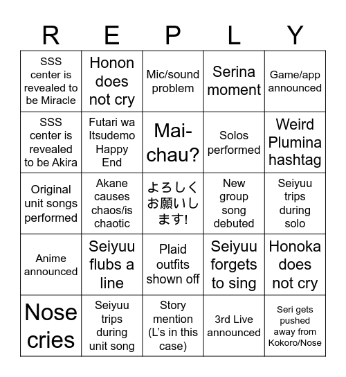 Ikizulive 2nd Live Day 2 Bingo Card
