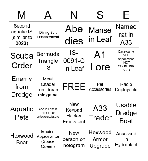 Entropic Break Bingo Card