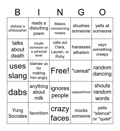 Mr King Bingo Card
