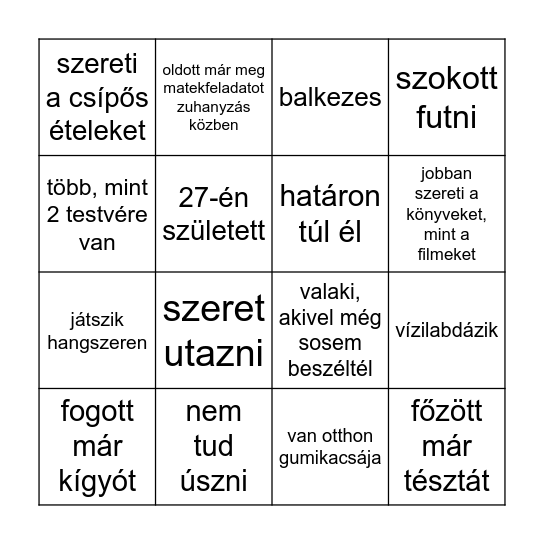 Esti játék Bingo Card
