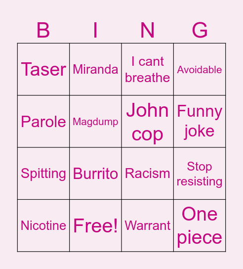 Coppy sloppy Bingo Card