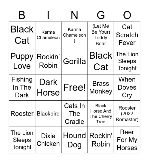 animals Bingo Card