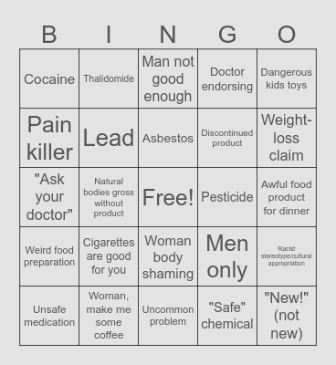 Poorly Aged 1950-70's Commercials Bingo Card