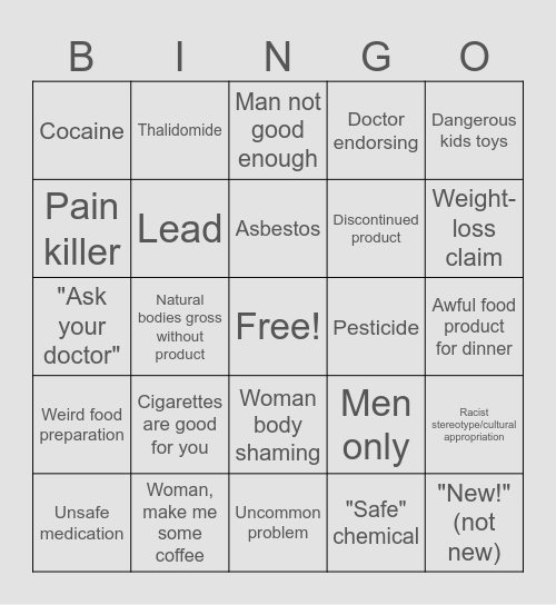 Poorly Aged 1950-70's Commercials Bingo Card