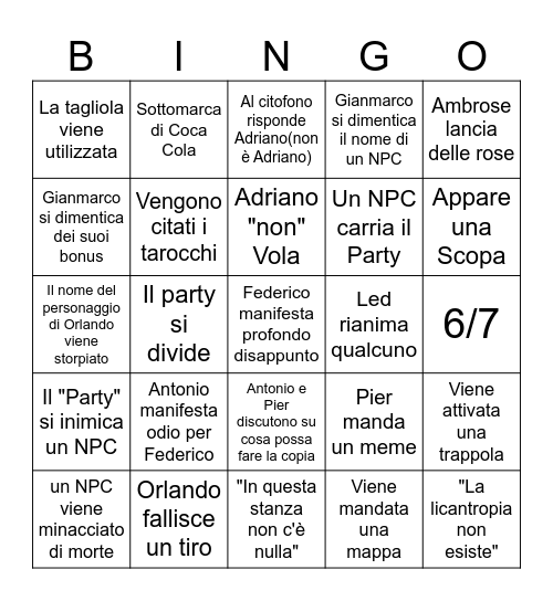 Facciamo Venerdì Bingo Card
