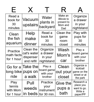 SUMMER ACTIVITIES Bingo Card