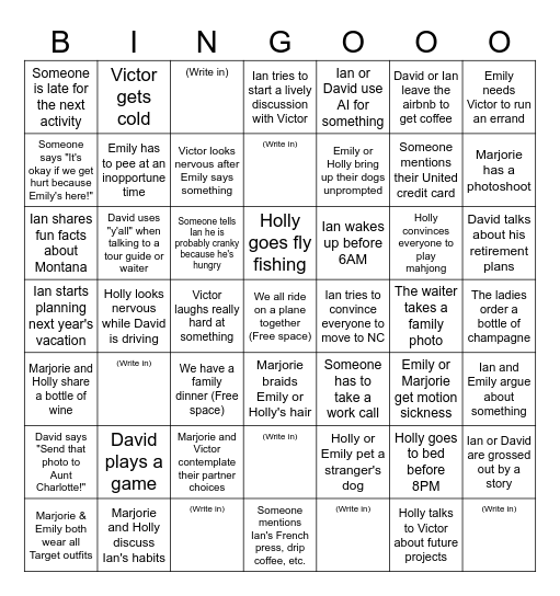 Family Vacation in Montana 2026 Bingo Card