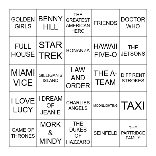 TV SHOWS S.H. Bingo Card