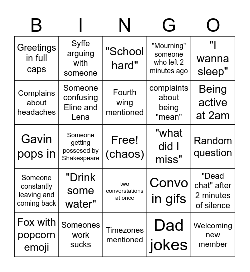 daily chat bingo Card