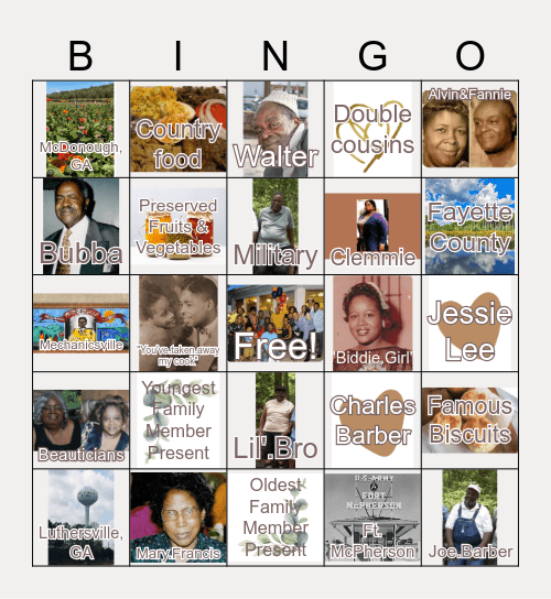 Barber Family Bingo Card