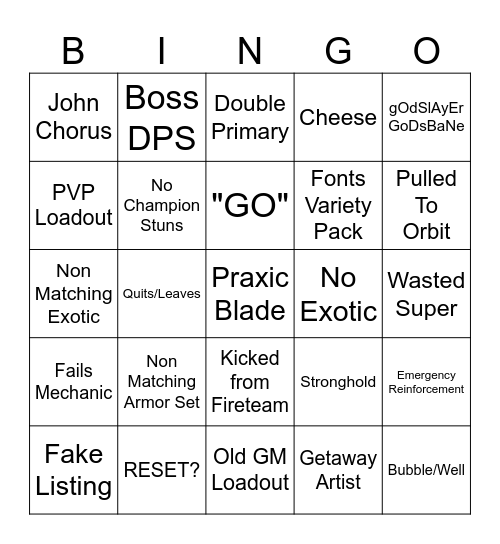 Grandmaster Bingo Card