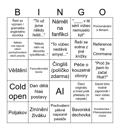 Kocouři Paní Figgové - 4. kniha Bingo Card