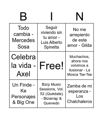 bingo musical Bingo Card