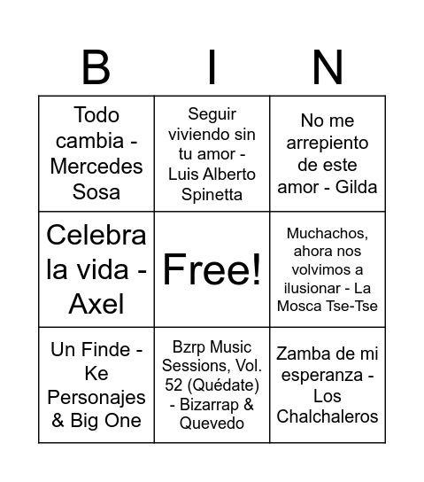 bingo musical Bingo Card