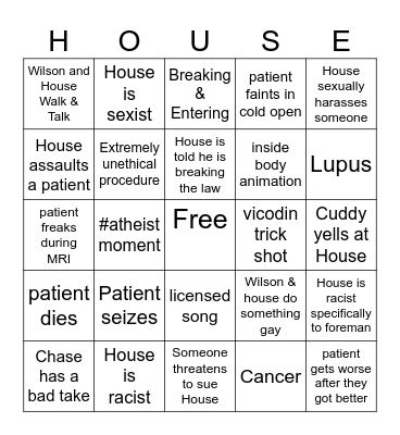 House M.D. Bingo Card