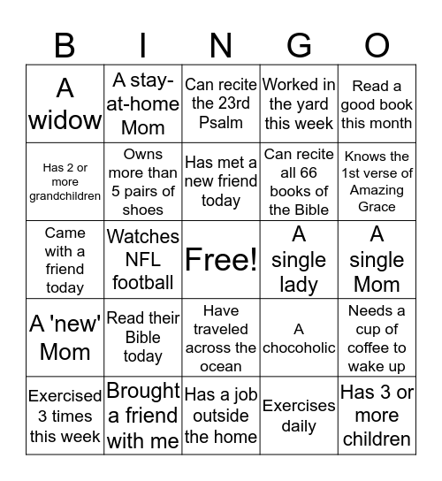 Getting to Know You Bingo Card