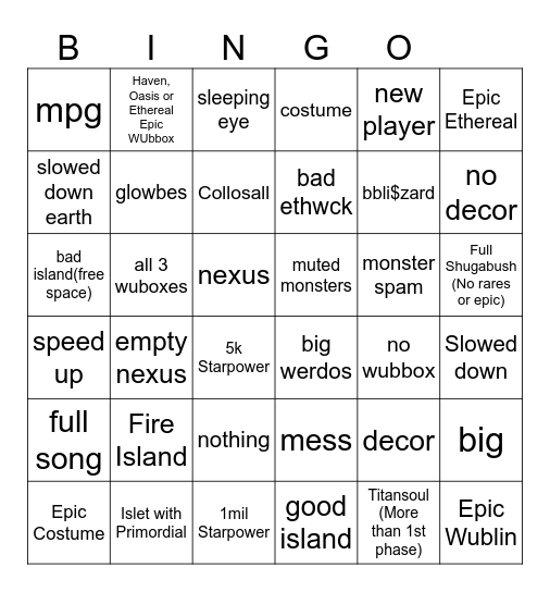 For me Bingo Card