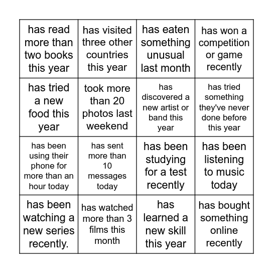 Find someone who.... Bingo Card