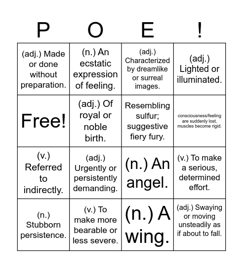Poe Bingo Card