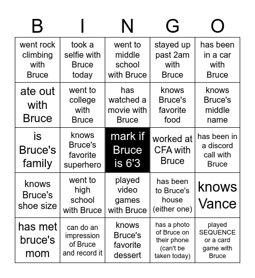 < BRUCIE BINGO > Bingo Card