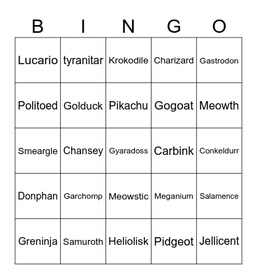 Pokemon Bingo Card