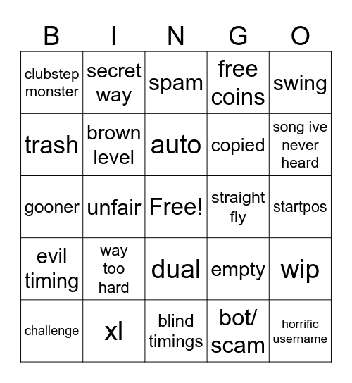 recent tab Bingo Card