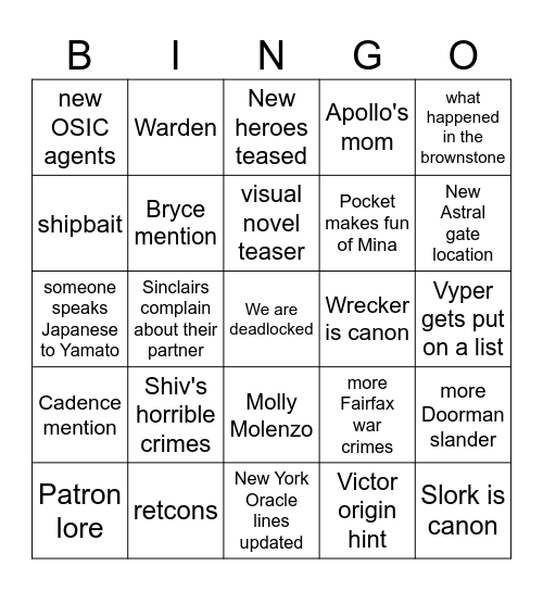 Deadlock lore Bingo Card