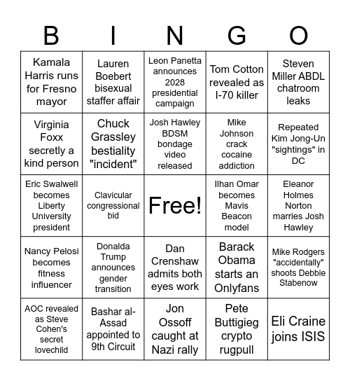 2026 Political Bingo Card