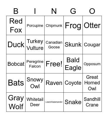 Wildlife BINGO Card