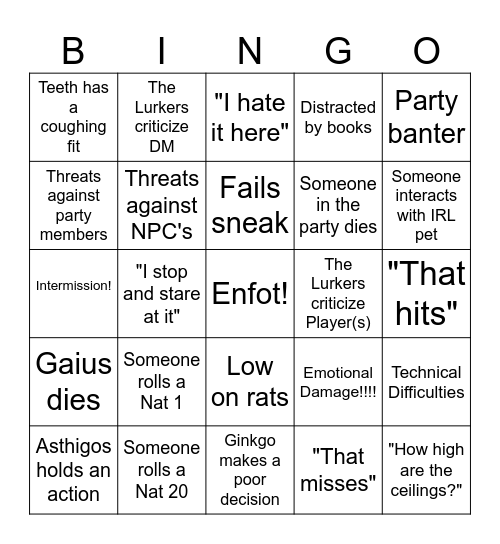 Bingo of The Dragonlords Bingo Card
