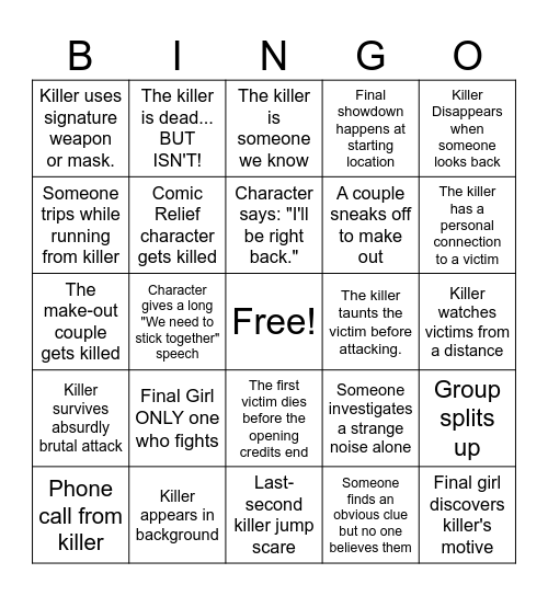 Addy's Slashtastical Birthday Bingo Card
