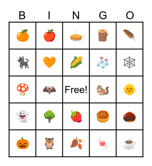 Falling Into Fun Bingo Card