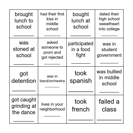 Back to school bingo! Find someone who.... Bingo Card