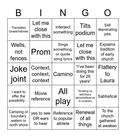 Micah's Penultimate Sermon Bingo Card