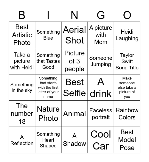 Heidi's Birthday Bingo Card