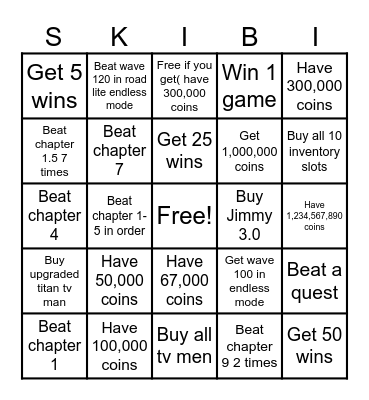 Skibi defense bingo Card