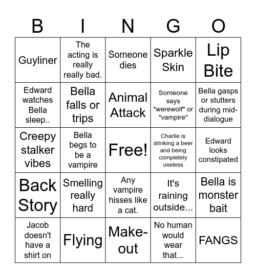 Twilight Bingo Card