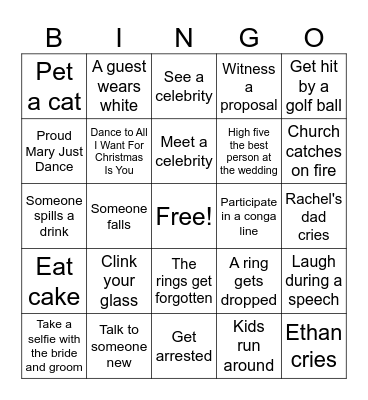 Rachel and Ethan's Wedding 2026 Bingo Card